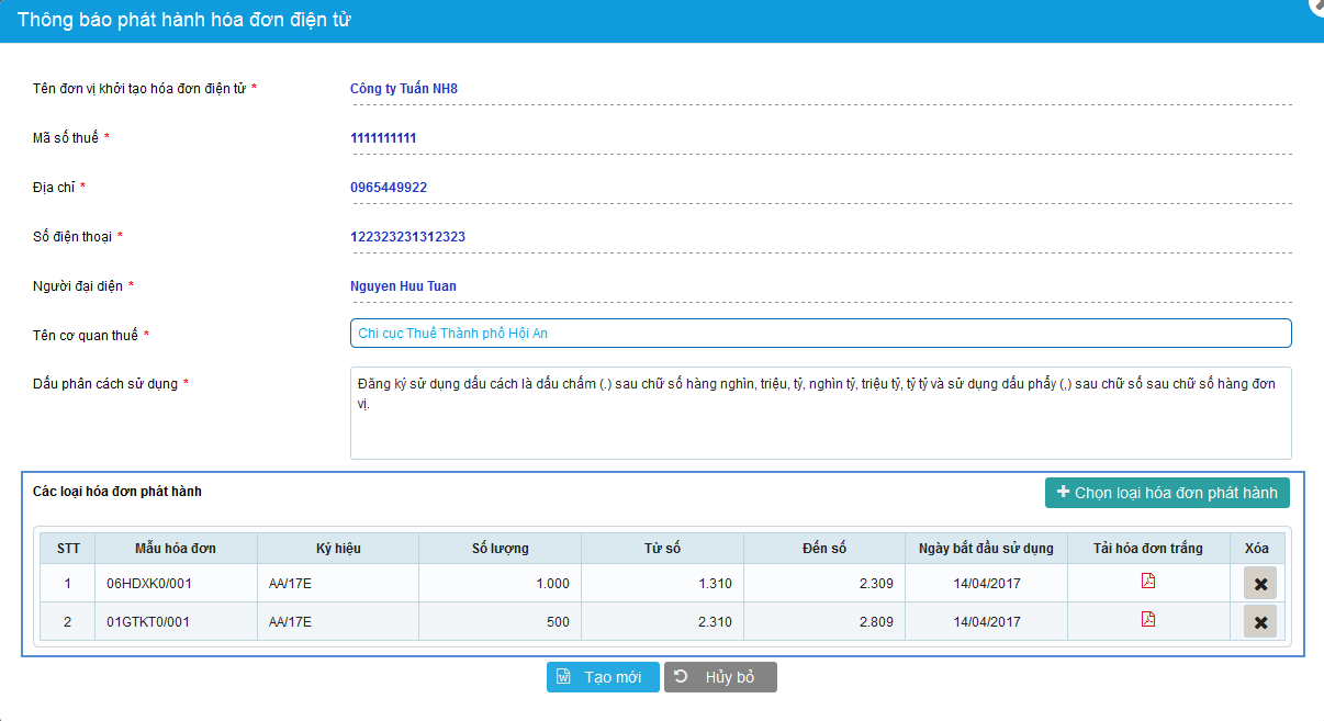 Cách thêm mới thông báo phát hành cho hóa đơn Doanh nghiệp