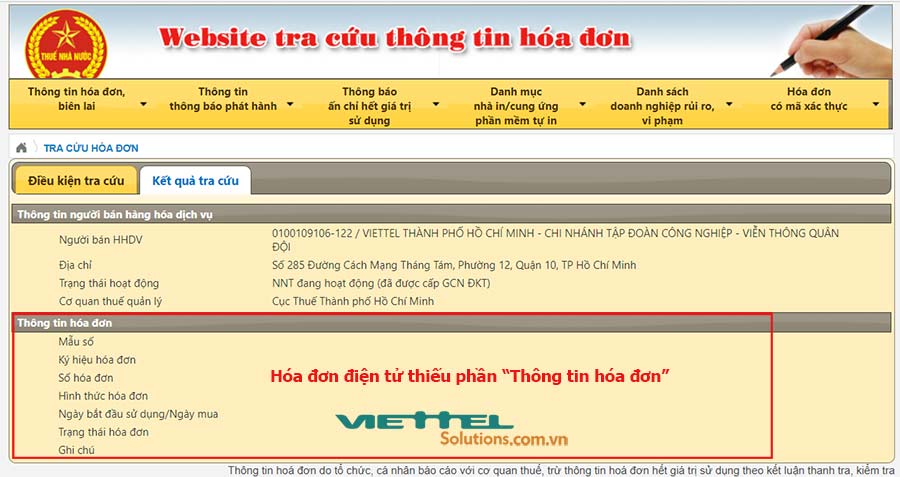 Hóa đơn điện tử thiếu thông tin hóa đơn