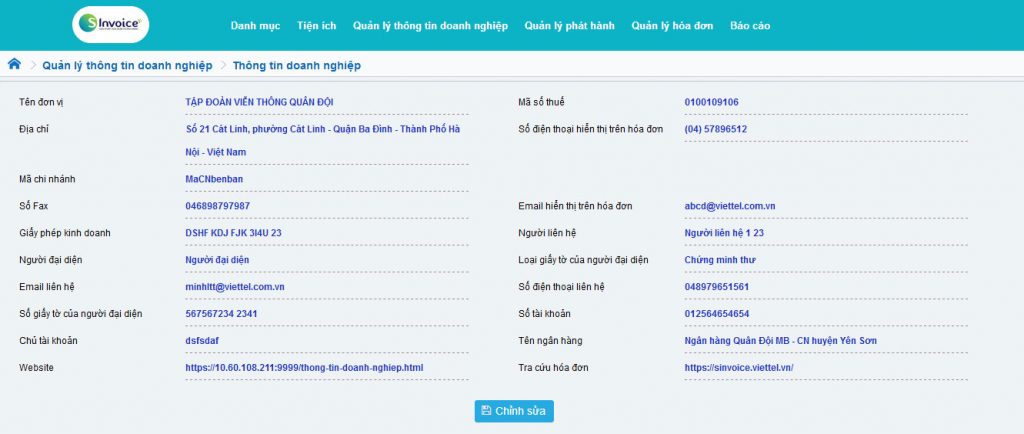 Hướng dẫn cập nhật thông tin doanh nghiệp trên hóa đơn điện tử S-Invoice