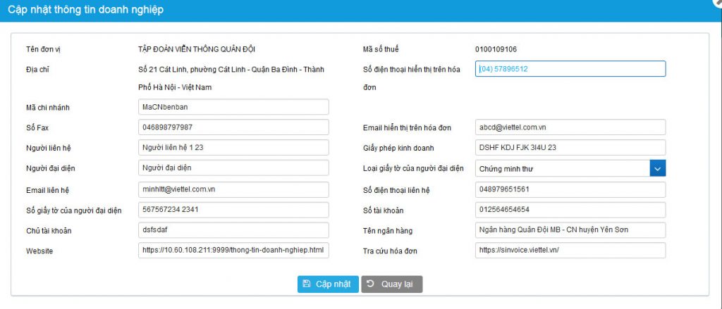 Hướng dẫn cập nhật thông tin doanh nghiệp trên hóa đơn điện tử S-Invoice