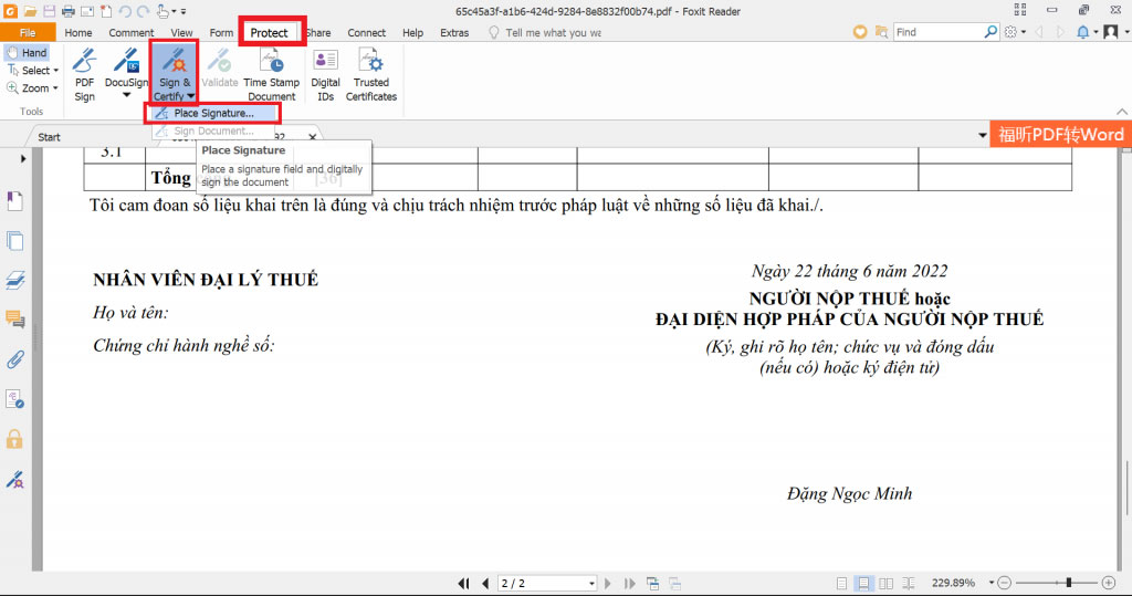 Hướng dẫn ký chữ ký số trên file pdf