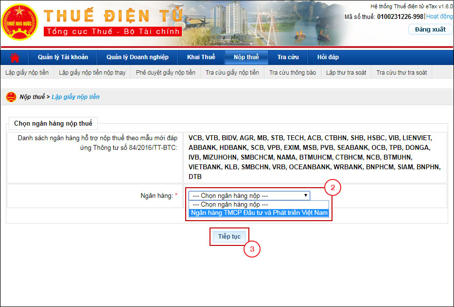 Hướng dẫn lập giấy nộp tiền trên trang thuế điện tử